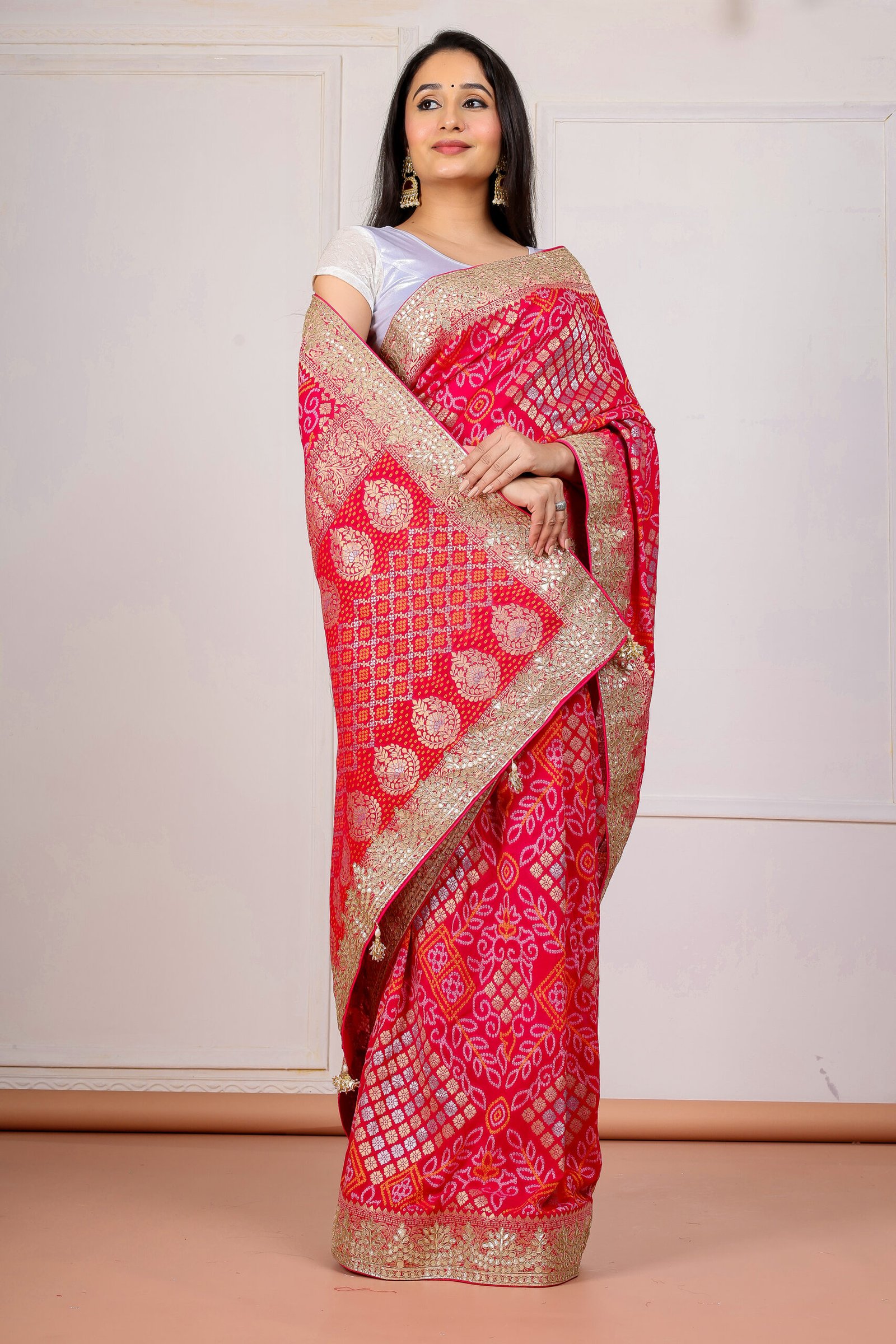 Pink Bandhani Designer Saree