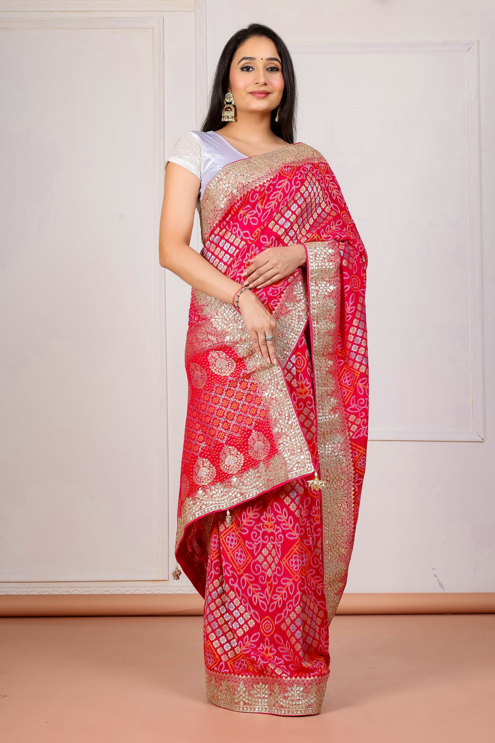 Pink Bandhani Designer Saree