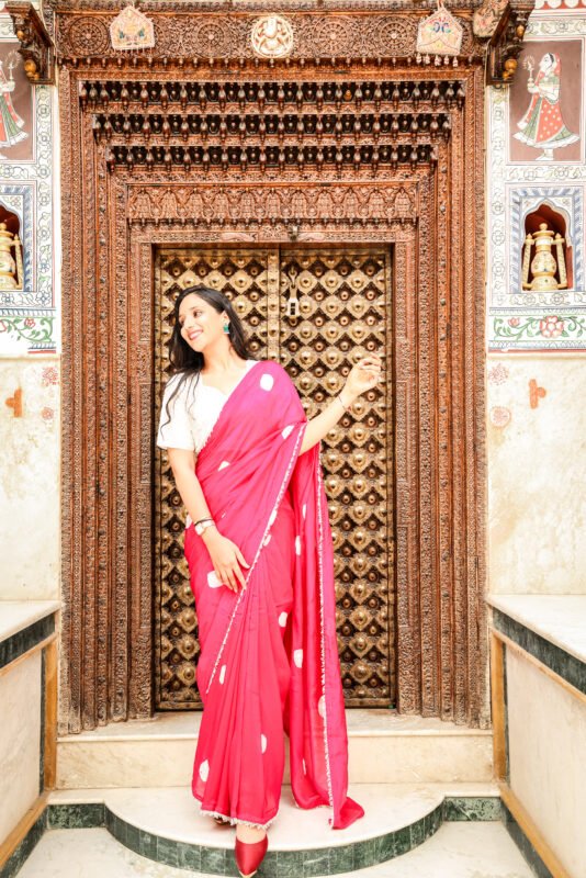 Pink Polka Dot Designer Saree, Saree