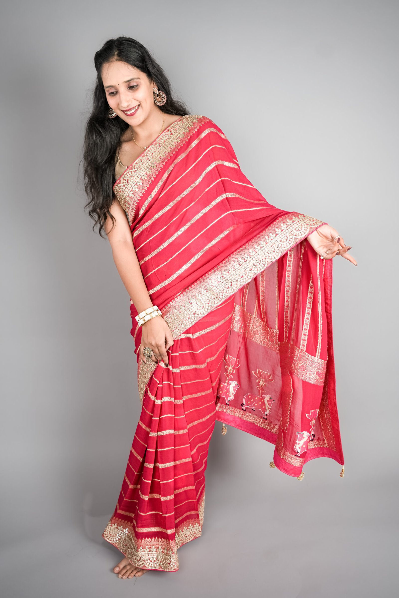 Red Gota Patti Saree, Red Saree, Saree