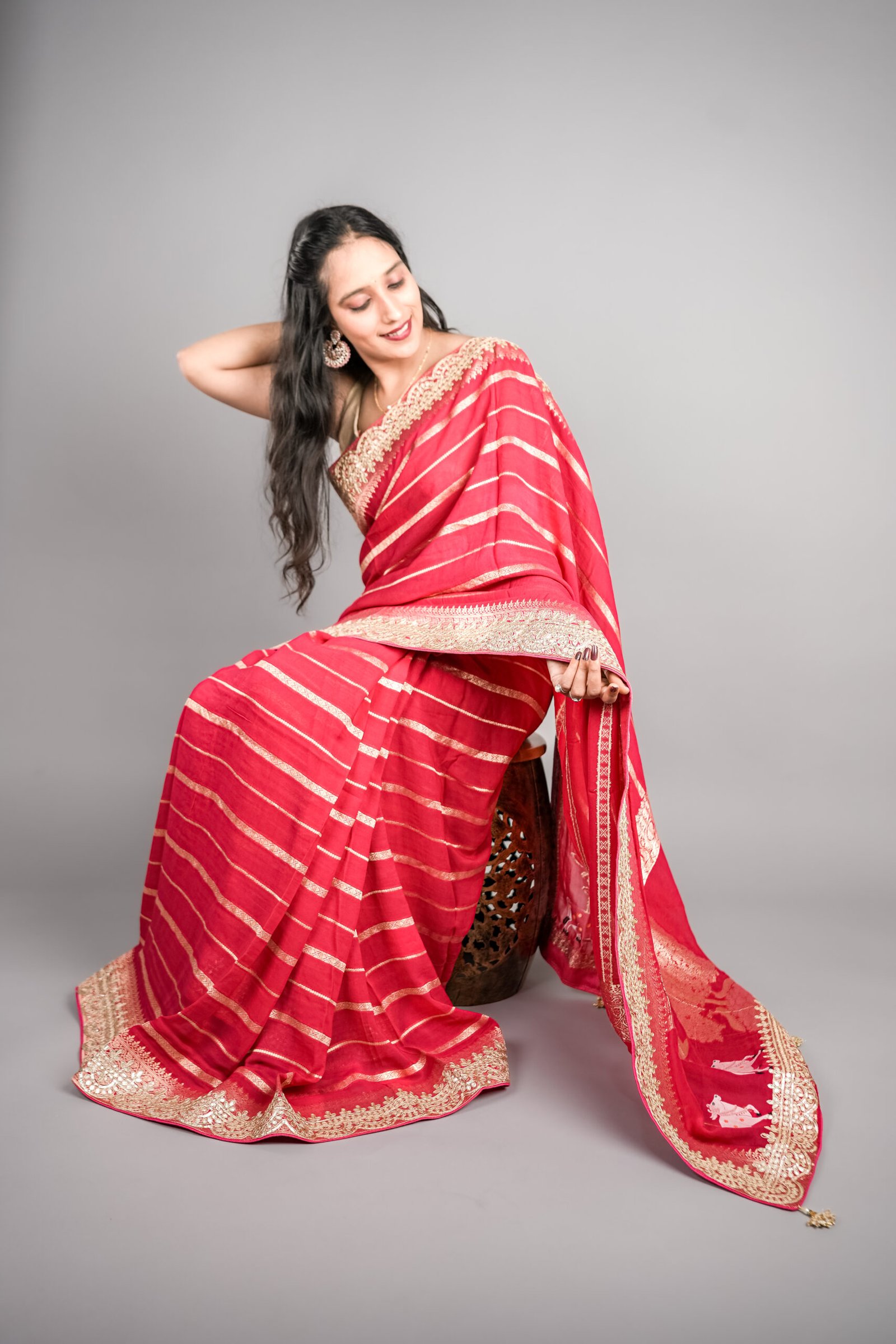 Red Gota Patti Saree, Red Saree, Saree